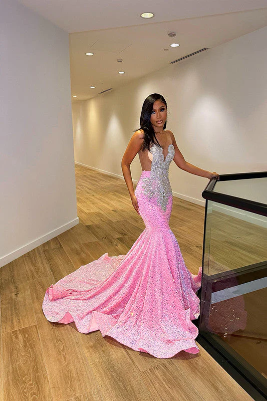 Chic Sleeveless Mermaid Sequins Prom Dresses With Ruffles Long - Image 5