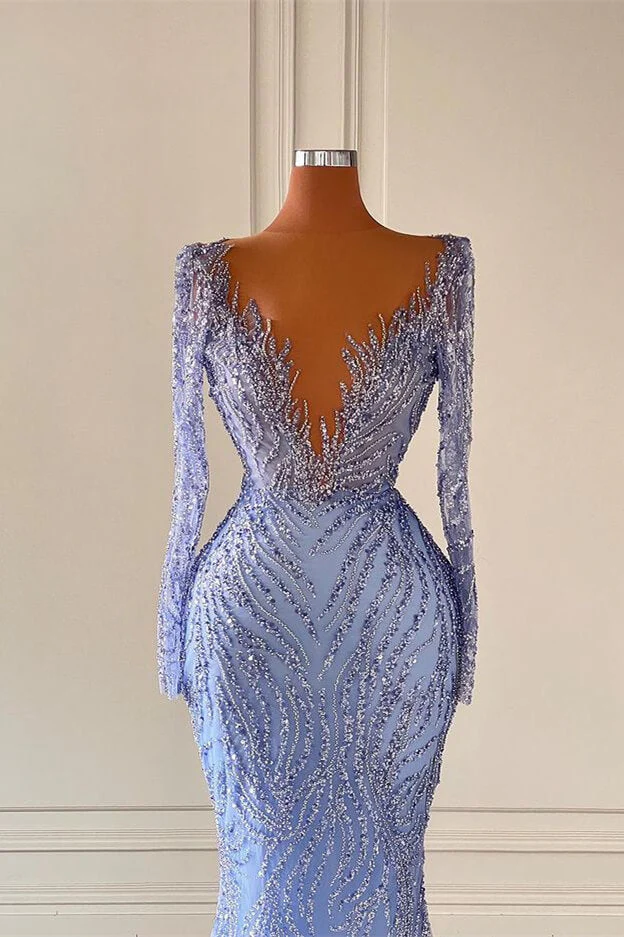 Chic V-Neck Long Sleeves Mermaid Prom Dresses with Beads - Image 2