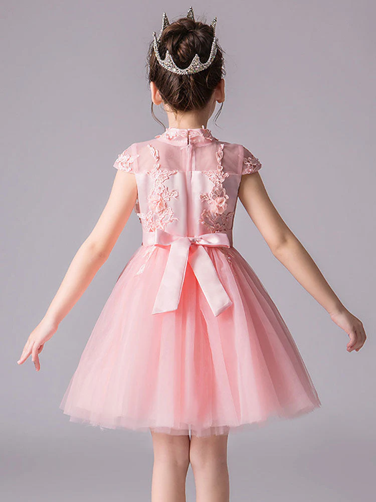 Designed Neckline Sleeveless Bows Kids Social Party Dresses - Image 2