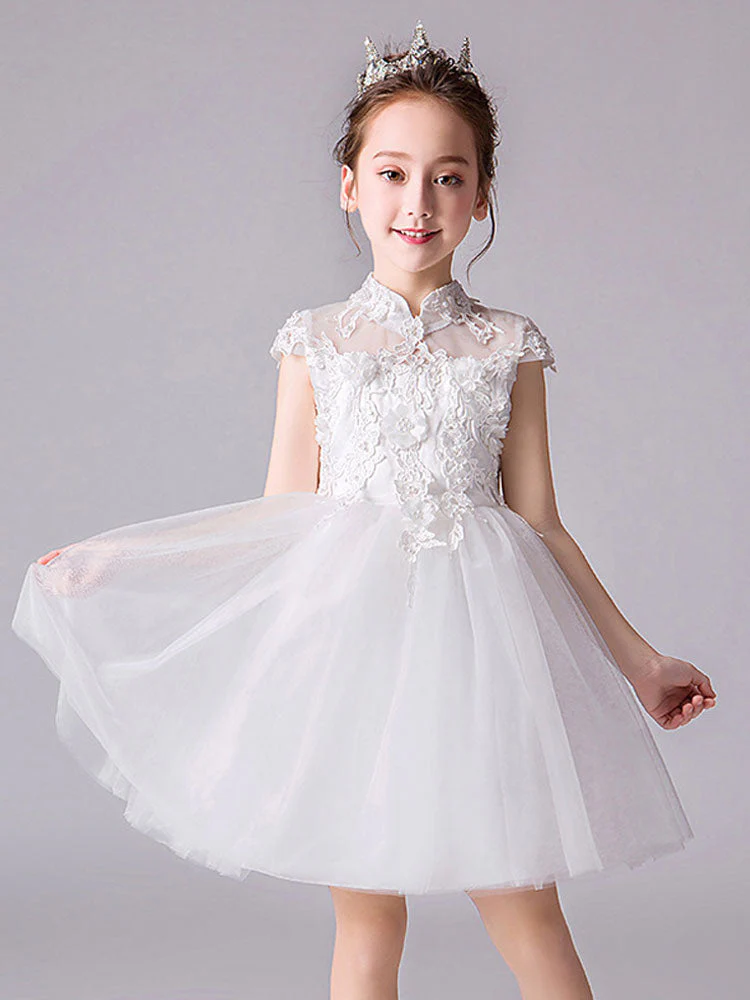 Designed Neckline Sleeveless Bows Kids Social Party Dresses - Image 3
