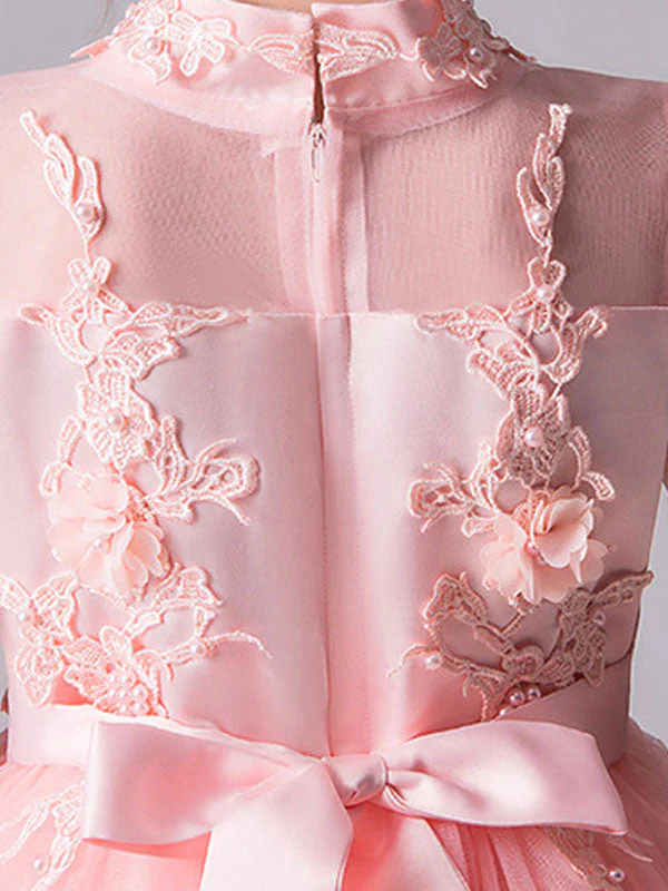 Designed Neckline Sleeveless Bows Kids Social Party Dresses - Image 4