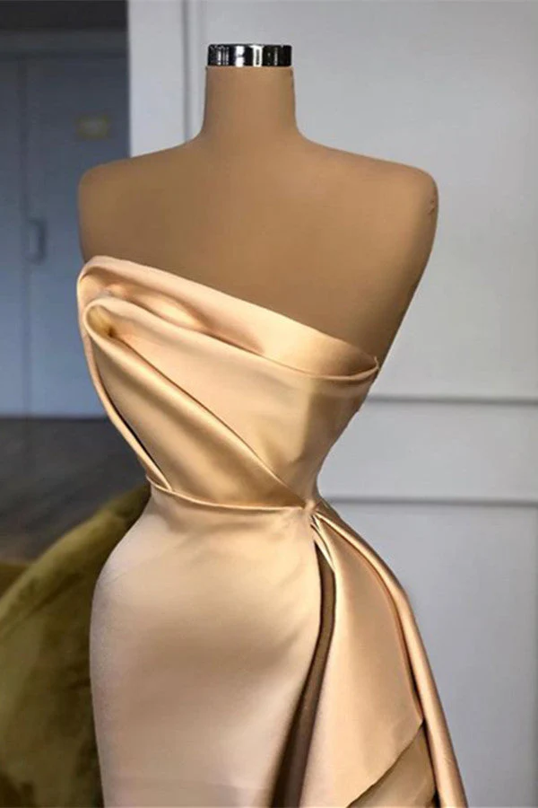 Designer Long Champagne Prom Dress Side Split Evening Party Gowns - Image 2