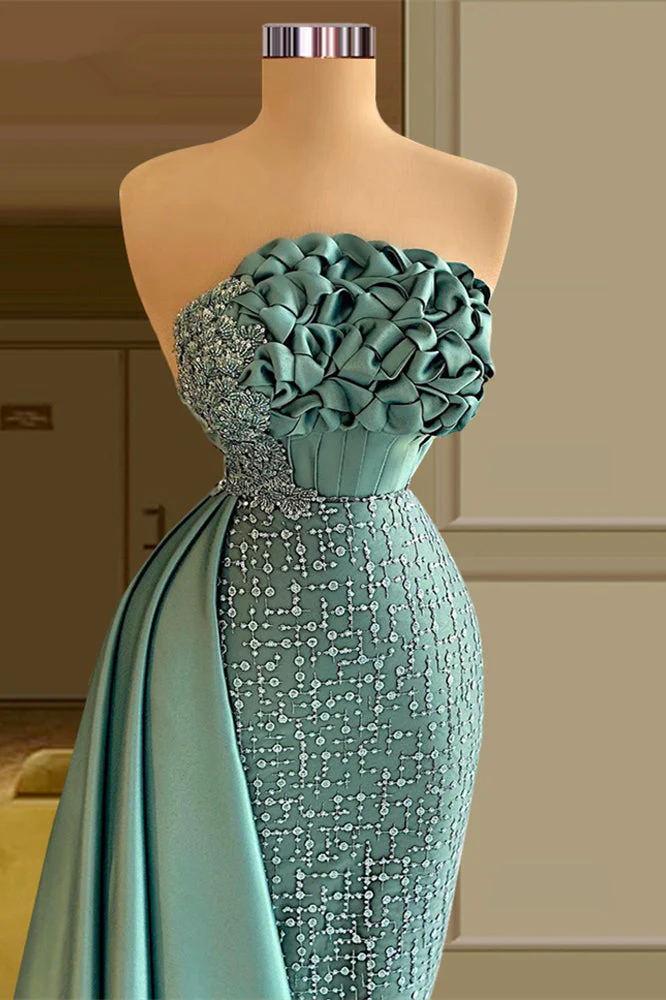 Elegant Long Green Mermaid Sleeveless Beading Prom Dresses With Ruffles Long - Image 2