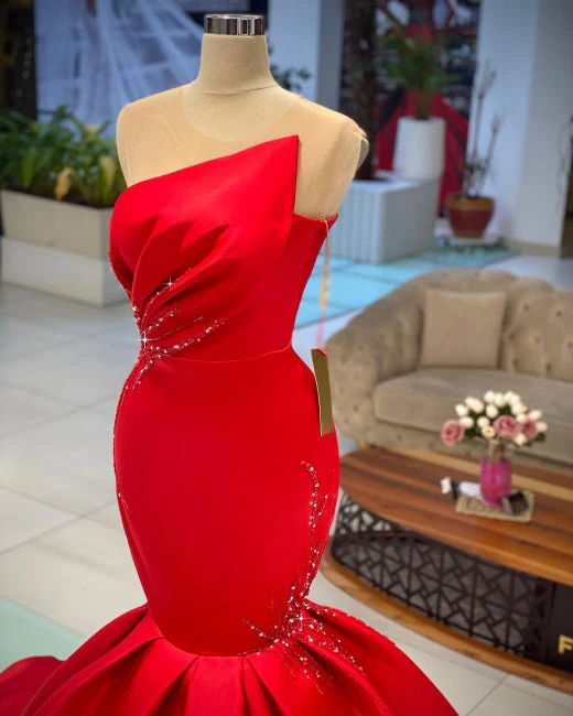 Chic Red Sleeveless Mermaid Prom dresses Long Evening Party Gowns - Image 2