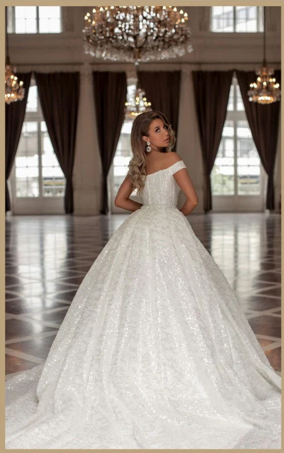 Amazing Princess Long White Off-the-Shoulder Glitter Long Wedding Dresses Online - Image 2