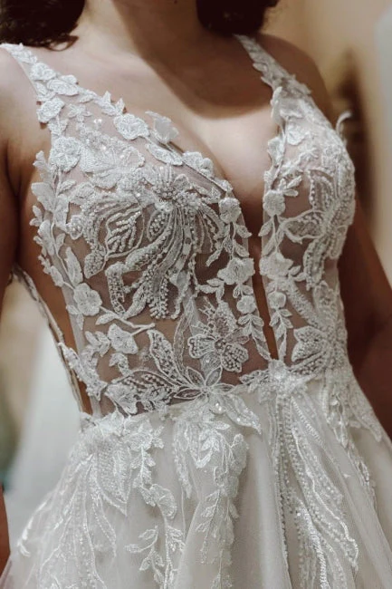 Ballbella Sparkly Chic Wedding Gowns With Lace V-neck - Image 2