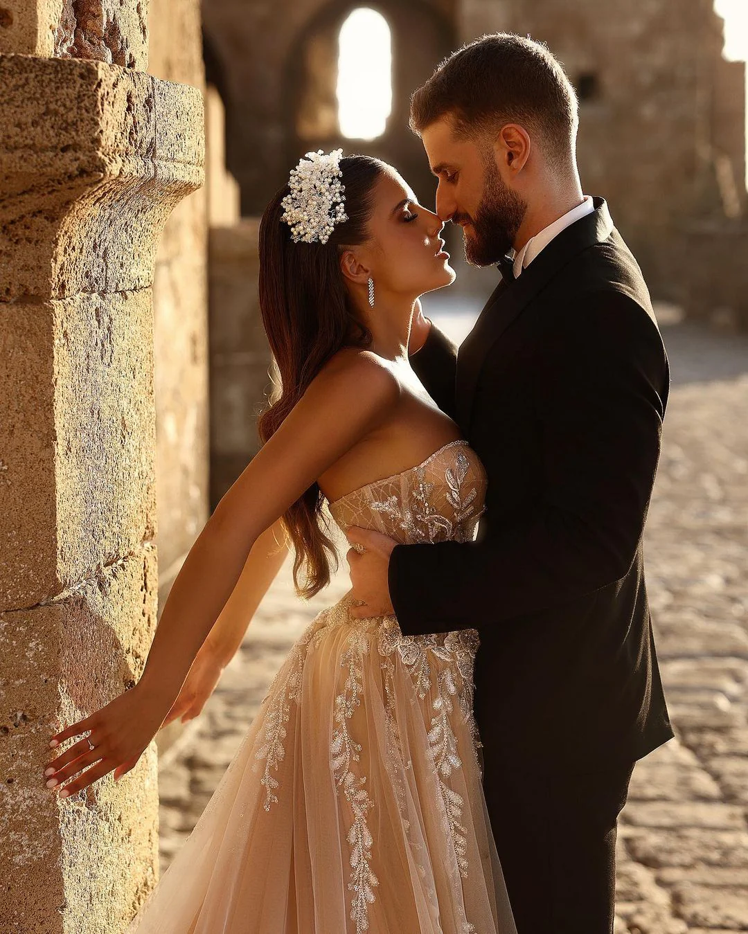 Elegant Sweetheart Long Glitter Lace Wedding Dress Long Slit Online - Image 7