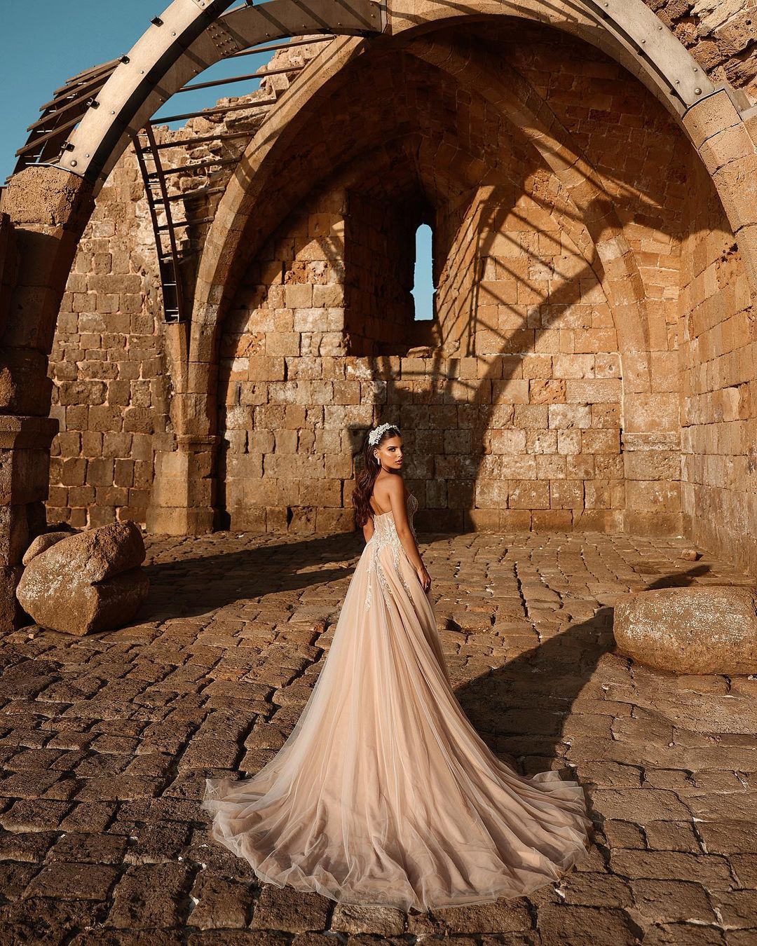 Elegant Sweetheart Long Glitter Lace Wedding Dress Long Slit Online - Image 8
