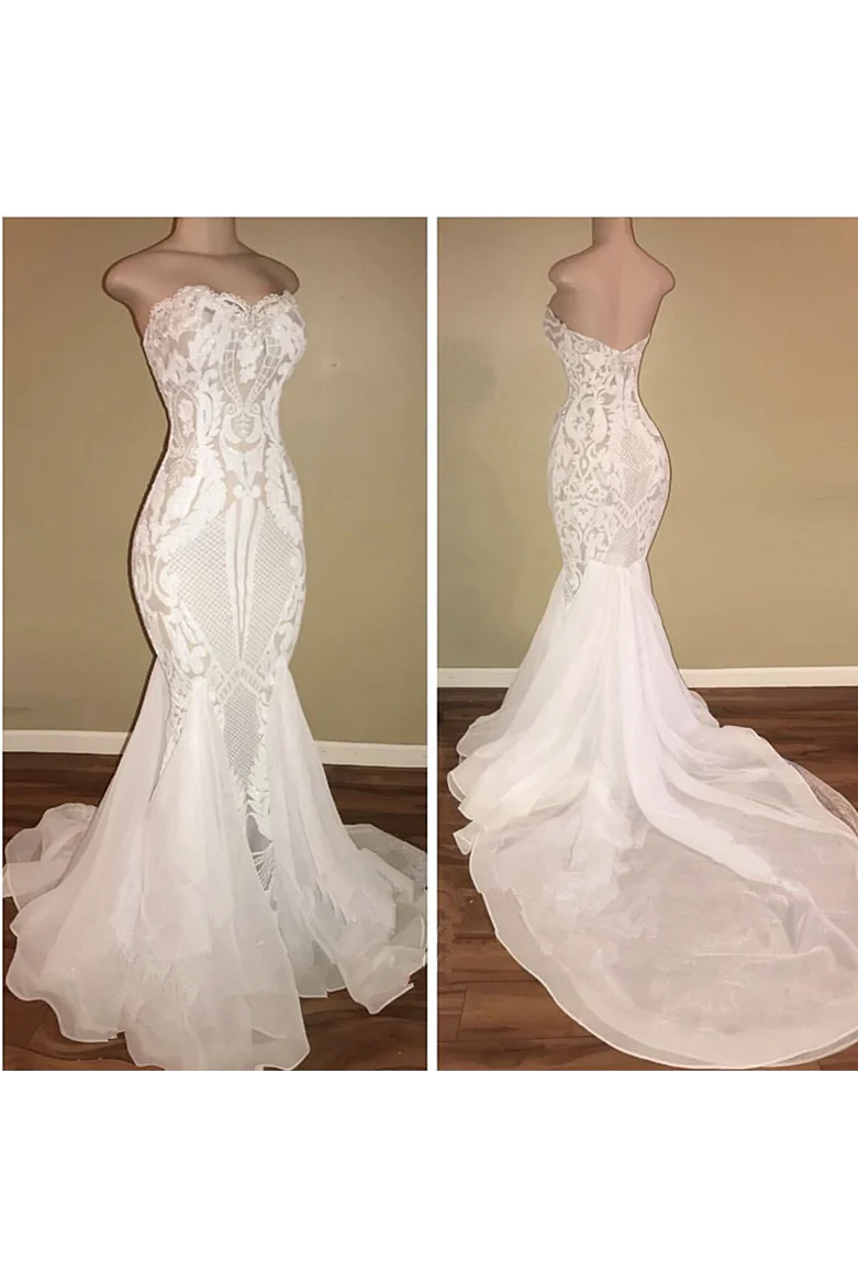 Different Sweetheart Mermaid White Summer Wedding Dresses on Sale - Image 2
