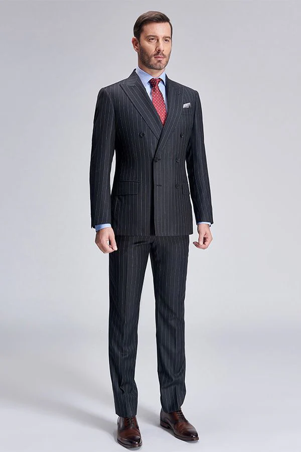 Double Breasted Mens Suits Stripes Dark Grey Suits for Men - Image 2