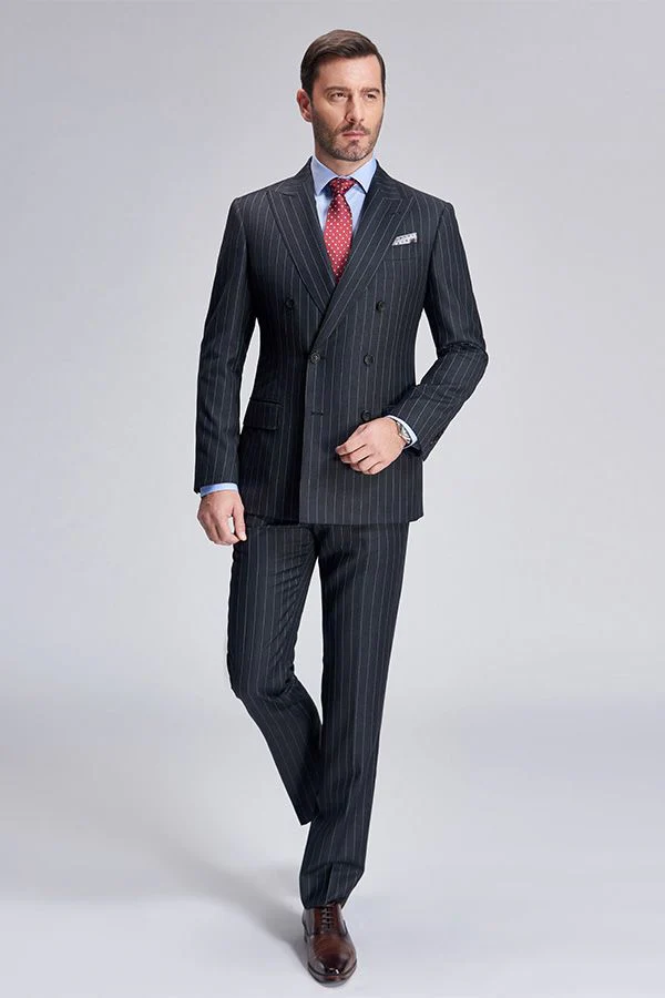 Double Breasted Mens Suits Stripes Dark Grey Suits for Men - Image 3