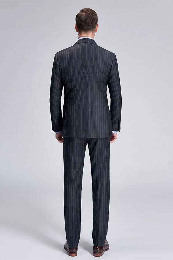 Double Breasted Mens Suits Stripes Dark Grey Suits for Men - Image 4