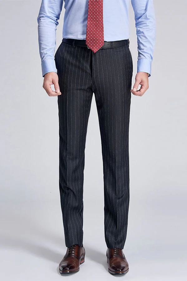 Double Breasted Mens Suits Stripes Dark Grey Suits for Men - Image 5