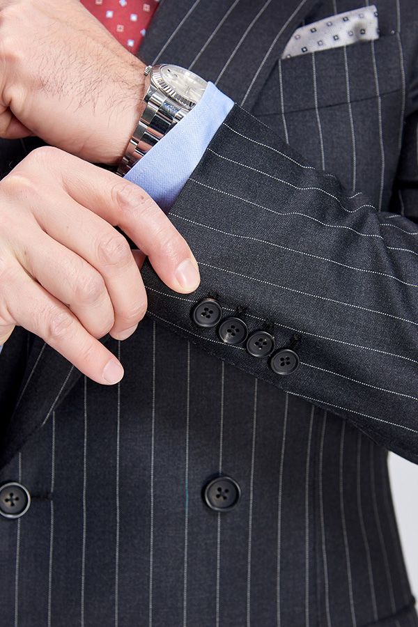 Double Breasted Mens Suits Stripes Dark Grey Suits for Men - Image 9