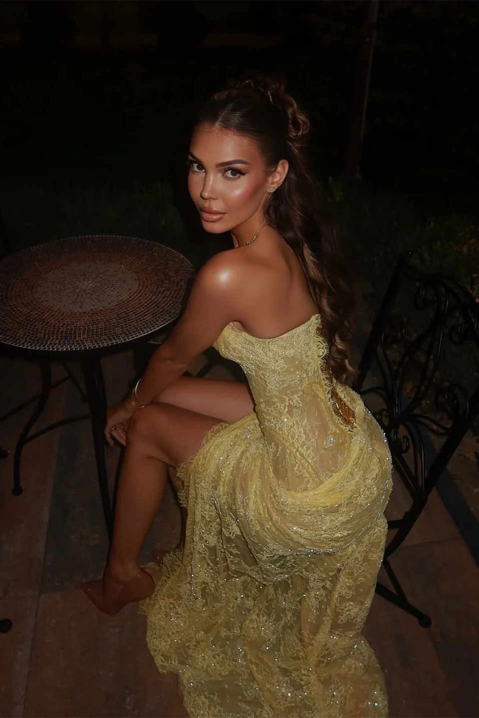 Dreamy Daffodil Sweetheart Strapless Sleeveless Lace Prom Dress Mermaid Side Split With Lace-Up Back - Image 3