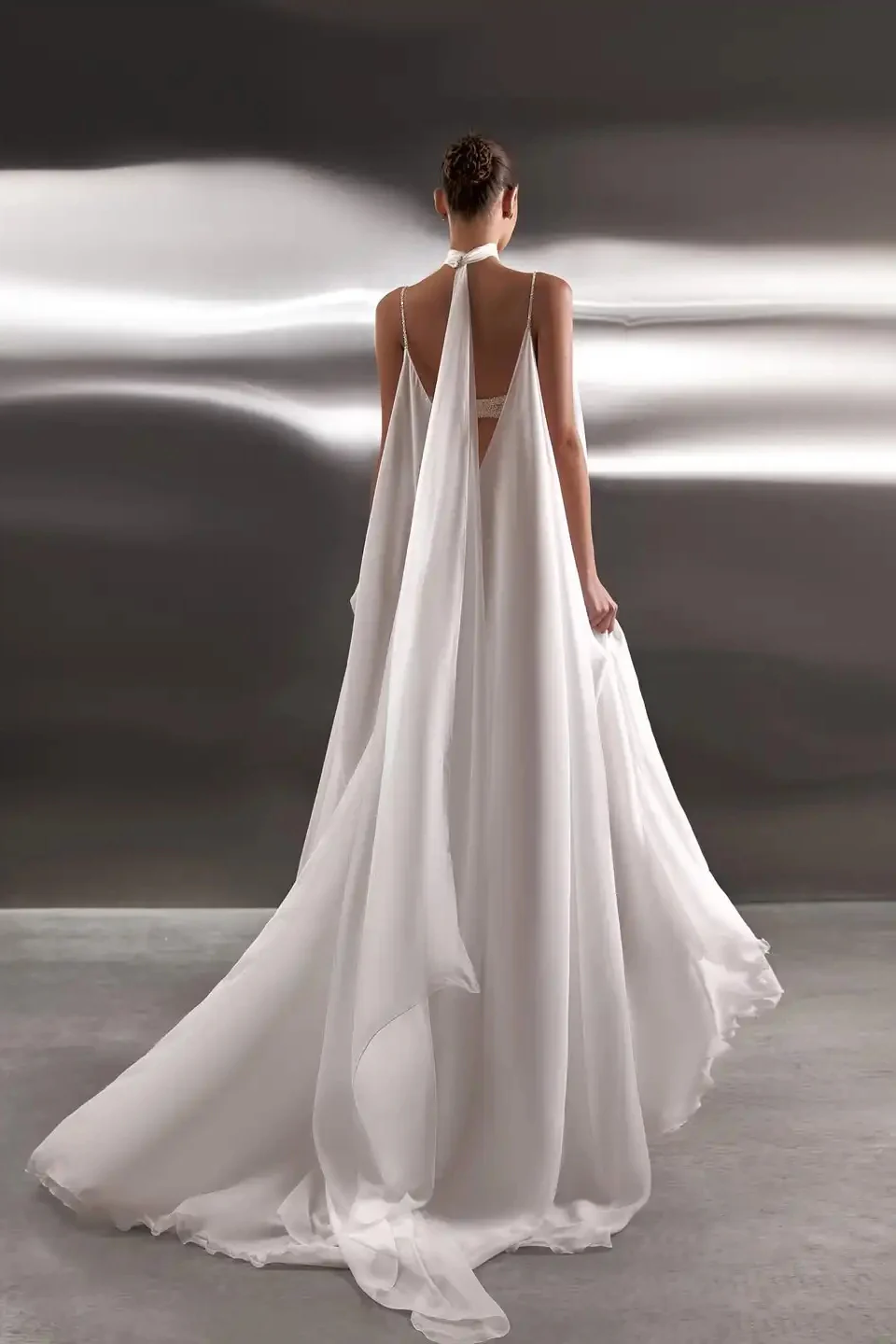 Dreamy White Spaghetti-Straps V-Neck Chiffon Prom Dresses Backless With Pleats - Image 2