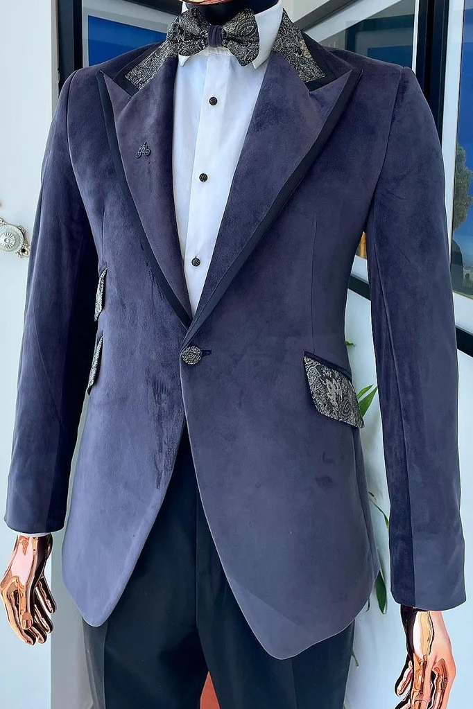 Dust Purple 2-Piece One-Button Velvet Prom Suit - Image 2