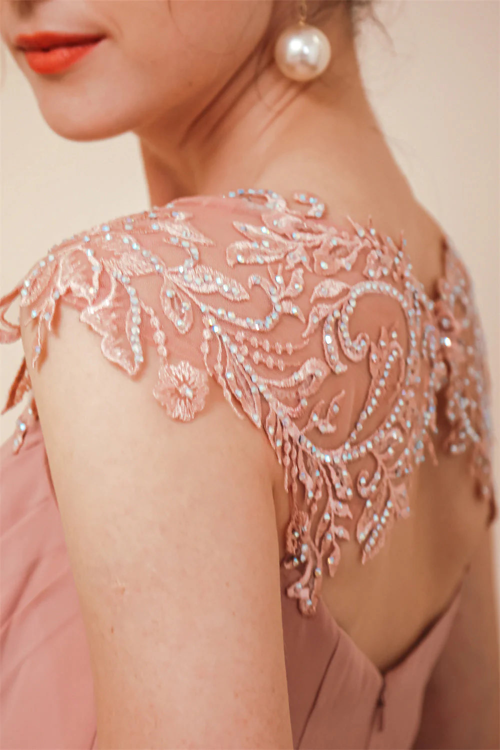 Dusty Pink Cap sleeves Chiffon Column Evening Dress - Image 7