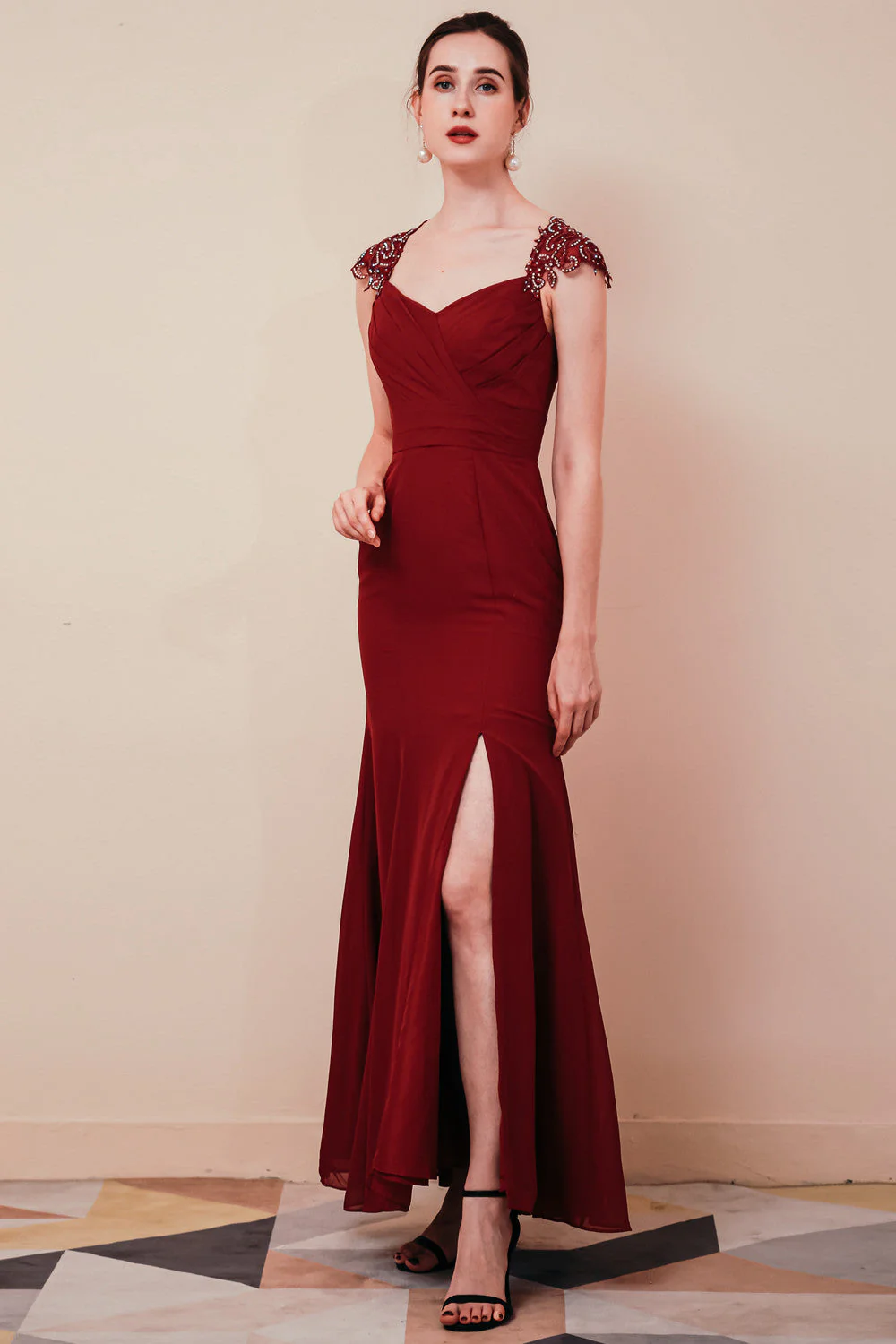 Dusty Pink Cap sleeves Chiffon Column Evening Dress - Image 8