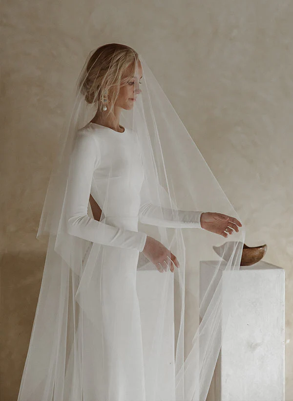Elastic Satin Long Sleeves Mermaid Fitted Wedding Dress - Image 3