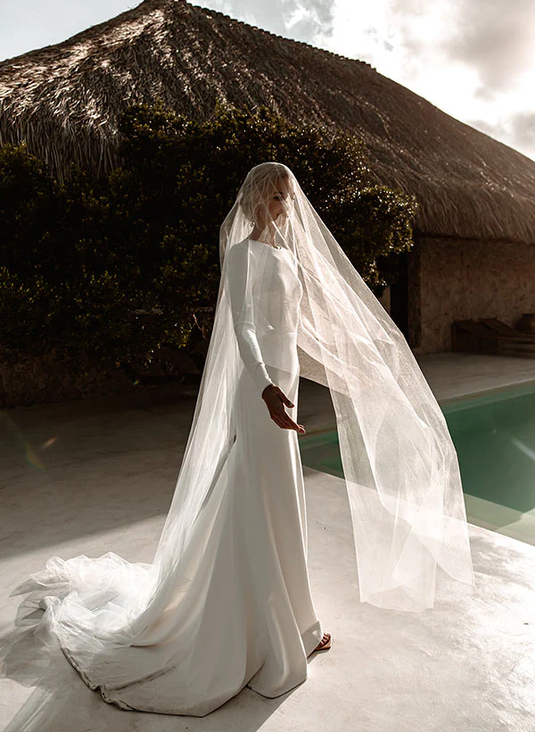 Elastic Satin Long Sleeves Mermaid Fitted Wedding Dress - Image 4