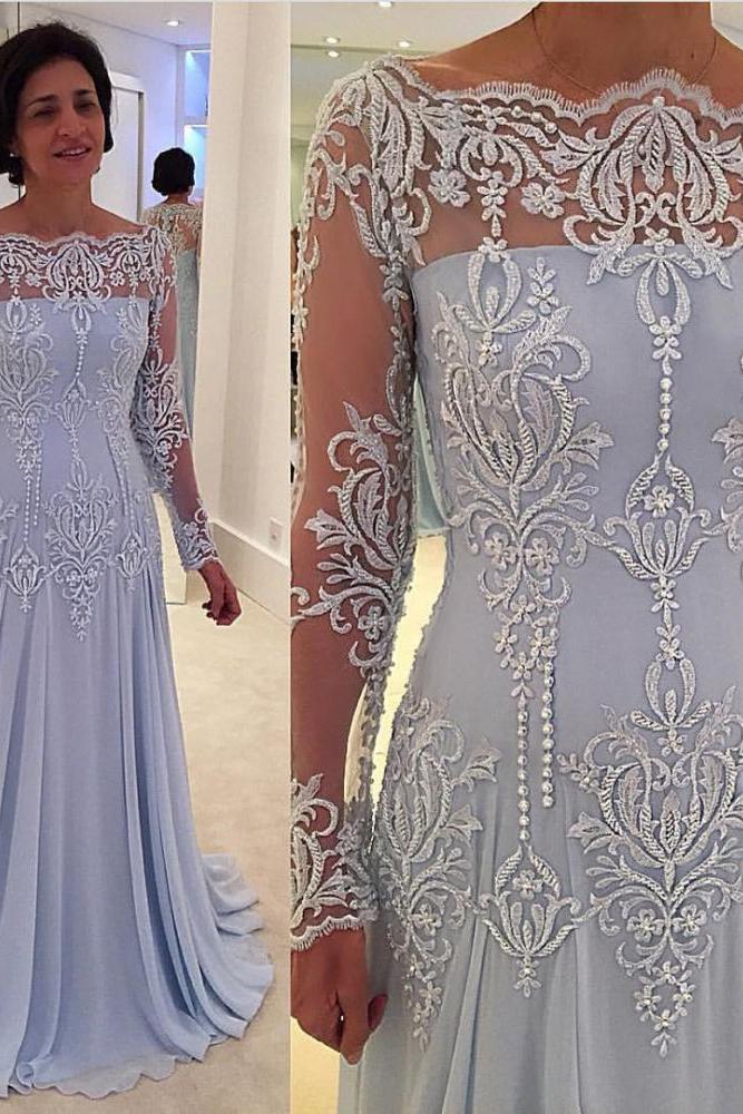 Elegant A-line Lace Long-Sleeve Mother-the-bride Dress - Image 3