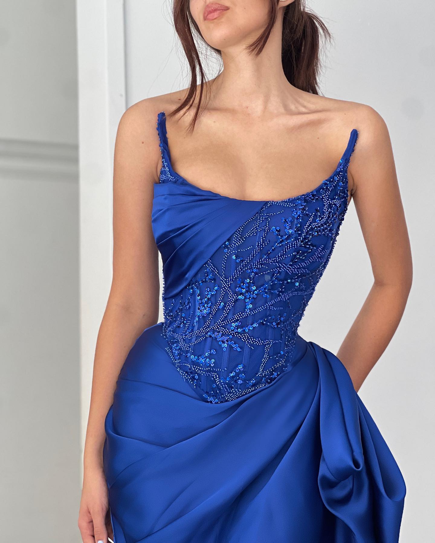 Classic A-line Ruffles Sleeveless Square Satin Oceanblue Prom Dress - Image 3