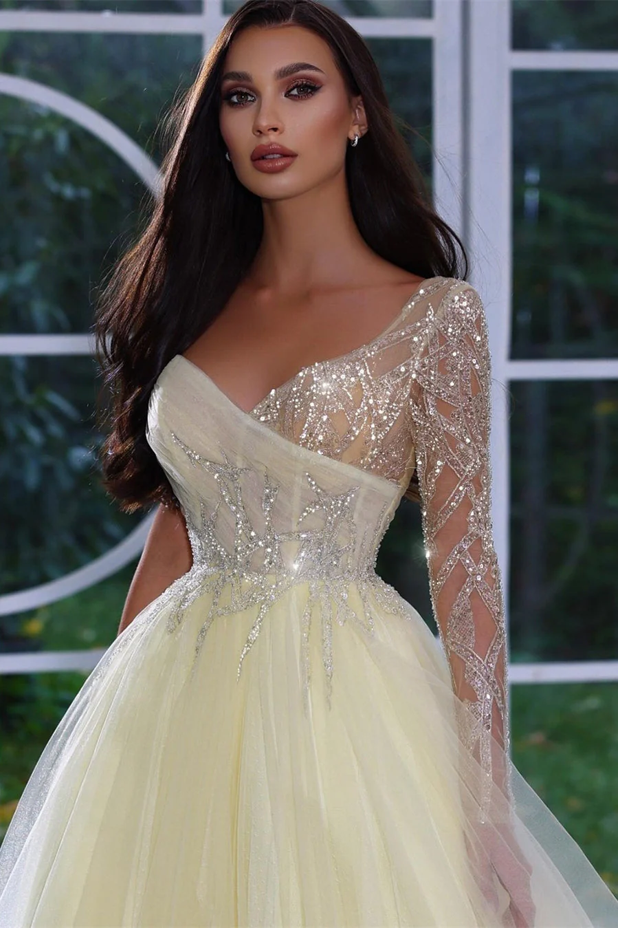 Charming A-line Long Sleeves Prom Dress With Beads Sequins - Image 2