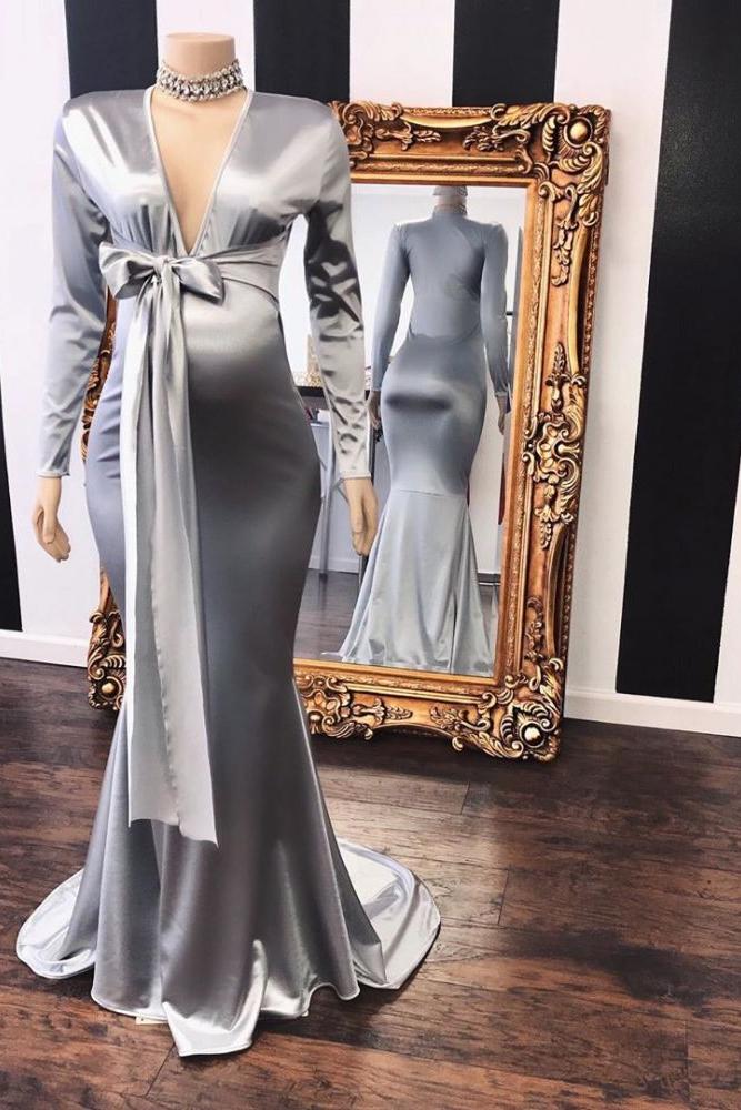 Elegant Adjustable V-neck Long Sleevess Mermaid Pregnant Formal Dresses - Image 2