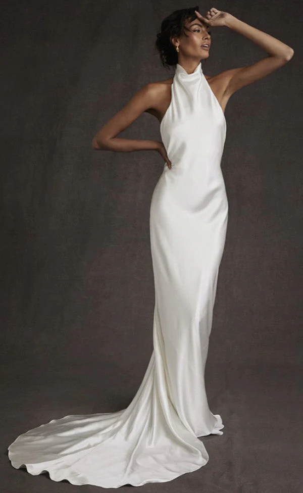 Elegant Backless High Neck Mermaid Wedding Dress On Sale - Image 2