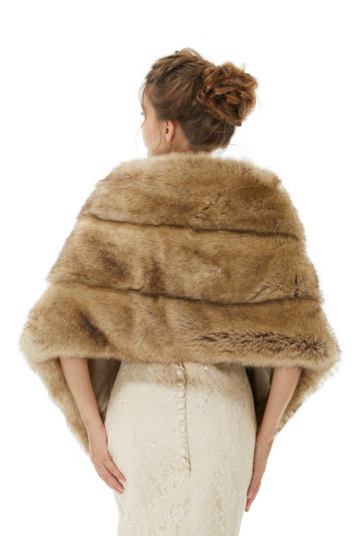 Elegant Brown Faux Fur Wedding Shawl For Bride - Image 2