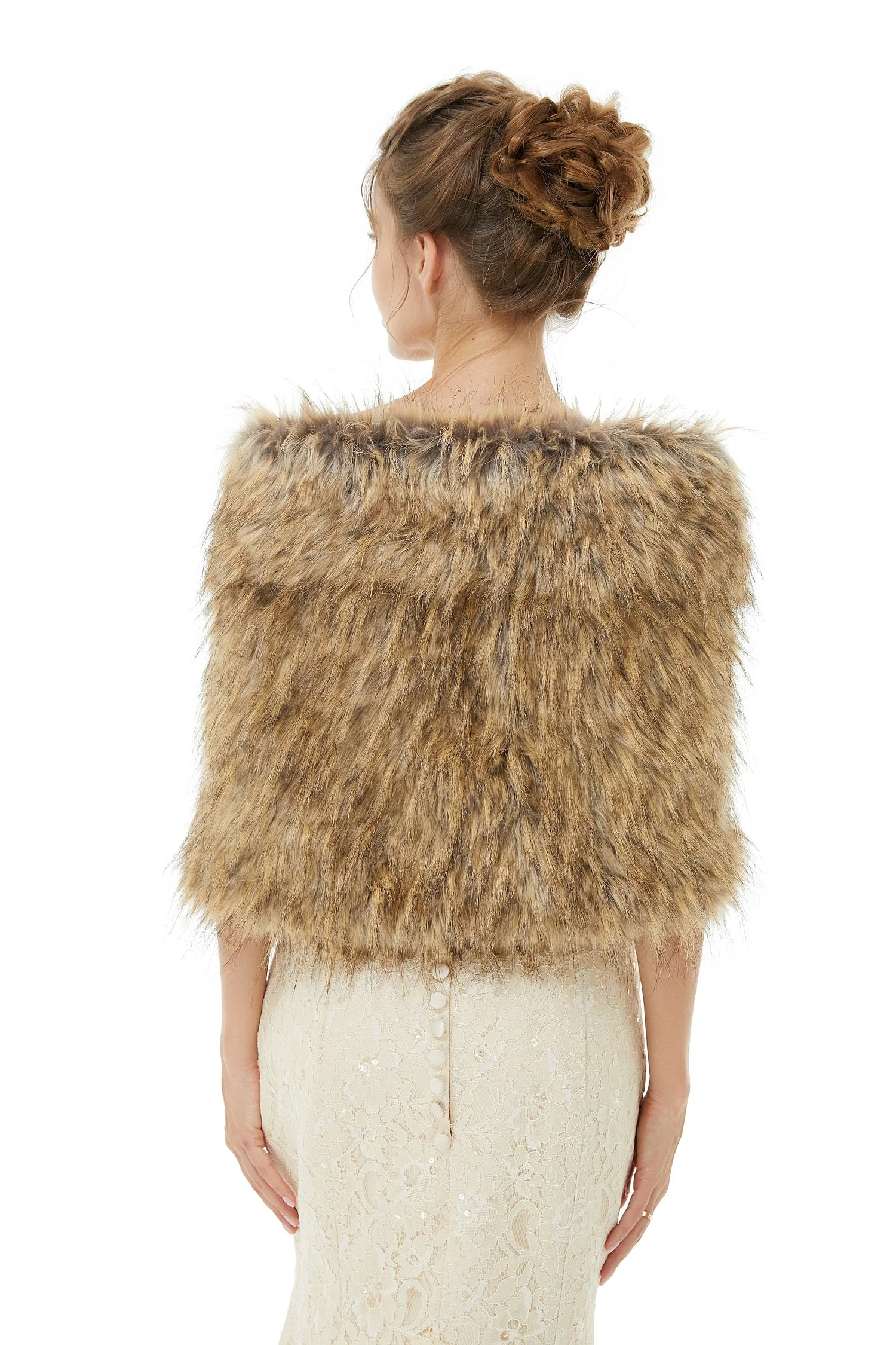 Elegant Brown Faux Fur Wedding Shawl Winter Bridal Covers - Image 2