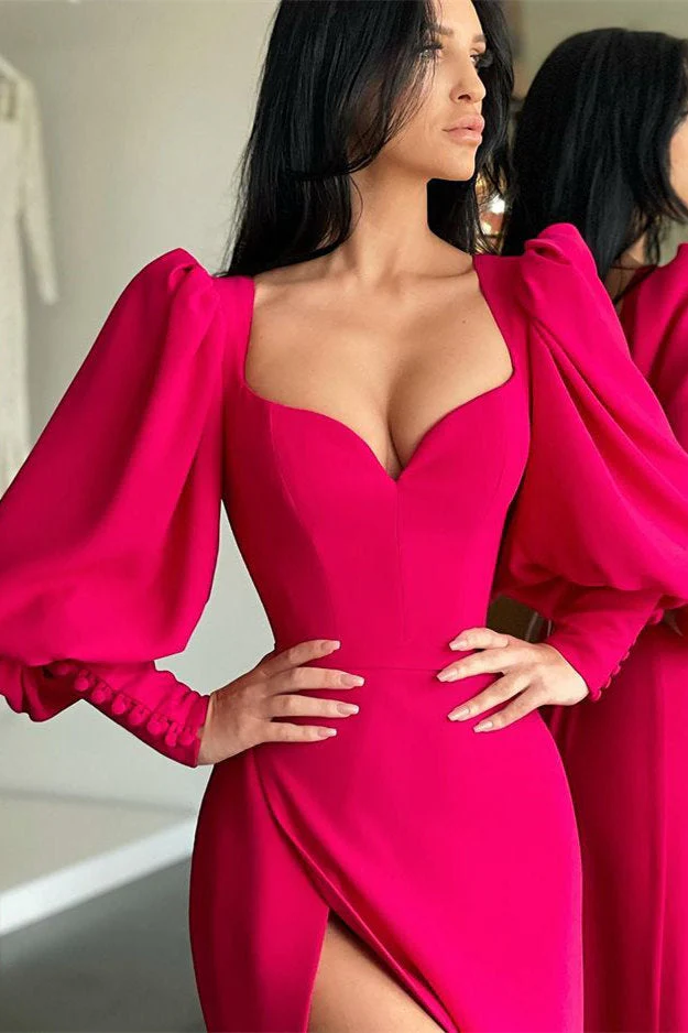 Elegant Bubble sleeves Sweetheart Red Side-cut Mermaid Prom Dress - Image 2