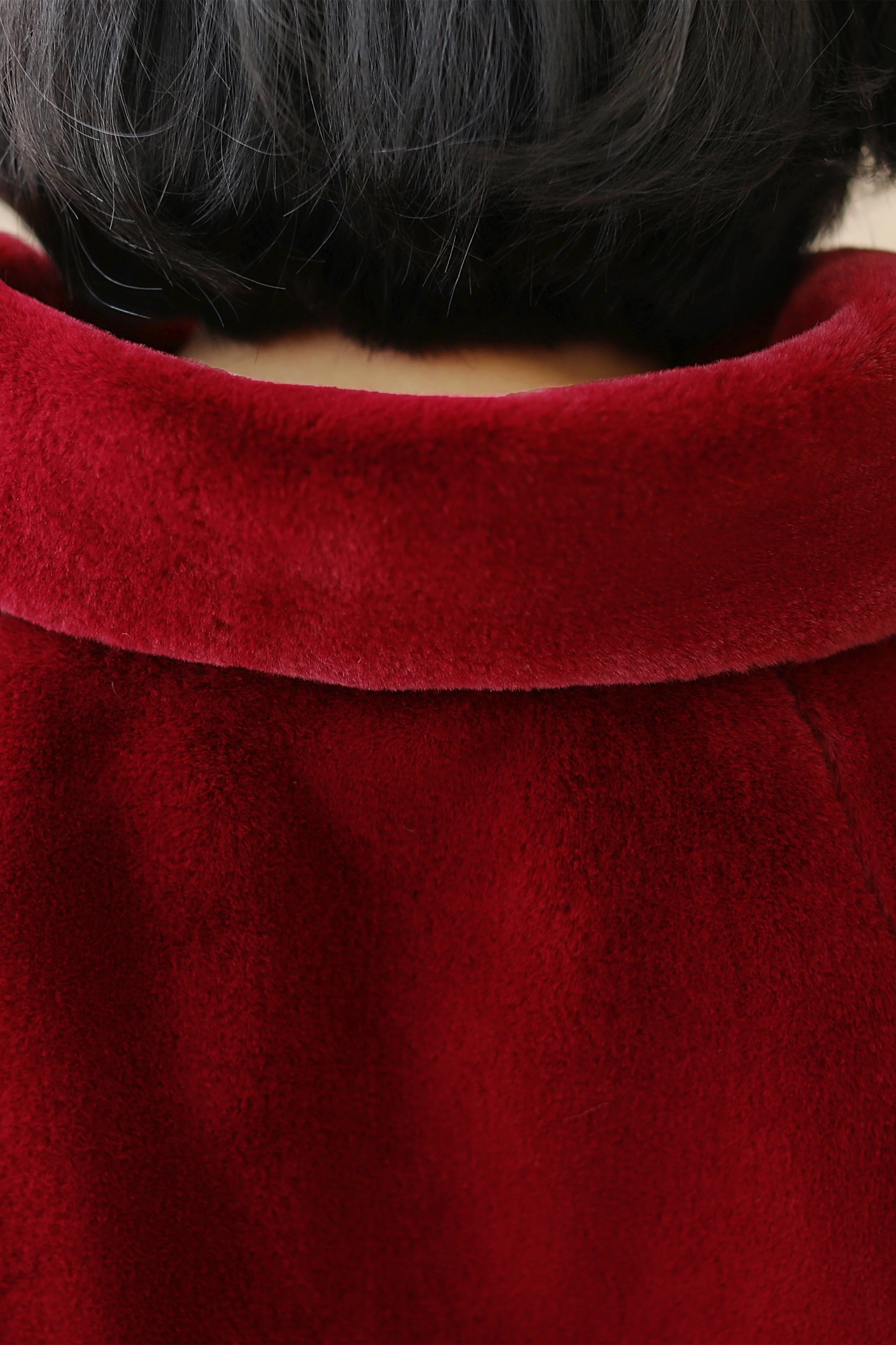Elegant Burgundy Korean-Style Mink Cashmere Outerwear Winter Wedding Warmth Coat - Image 5