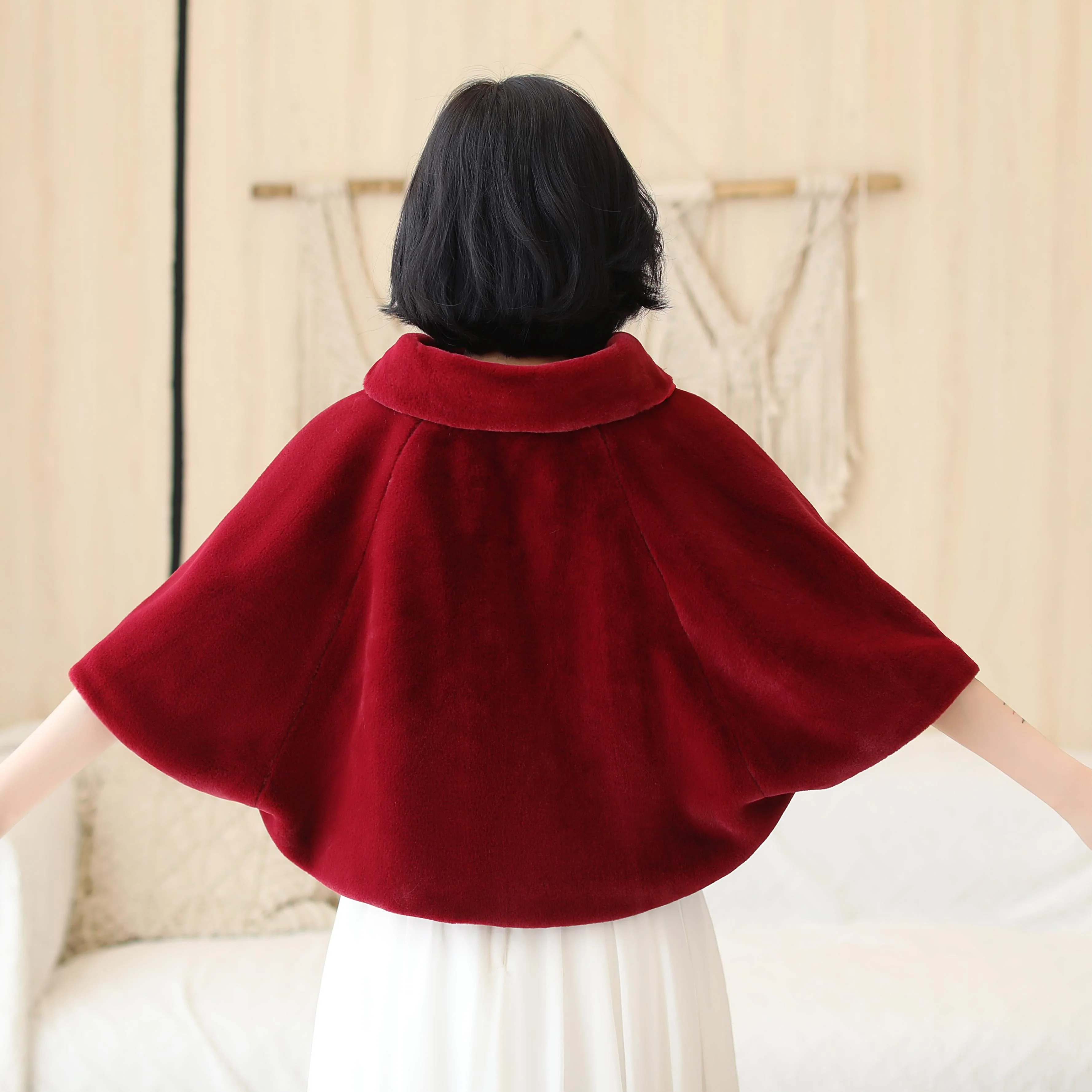Elegant Burgundy Korean-Style Mink Cashmere Outerwear Winter Wedding Warmth Coat - Image 8