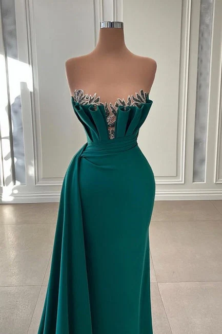 Ballbella Beautiful Dark Green Long Prom Dress Evening Gowns Strapless Mermaid - Image 2