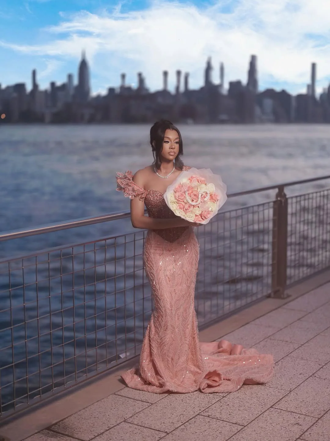 Elegant Dusty Rose Off-The-Shoulder Sweetheart Prom Dresses Mermaid Column Floor Length With Beads - Image 2