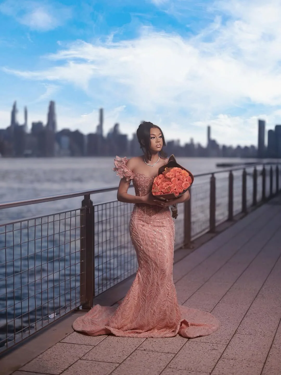Elegant Dusty Rose Off-The-Shoulder Sweetheart Prom Dresses Mermaid Column Floor Length With Beads - Image 3