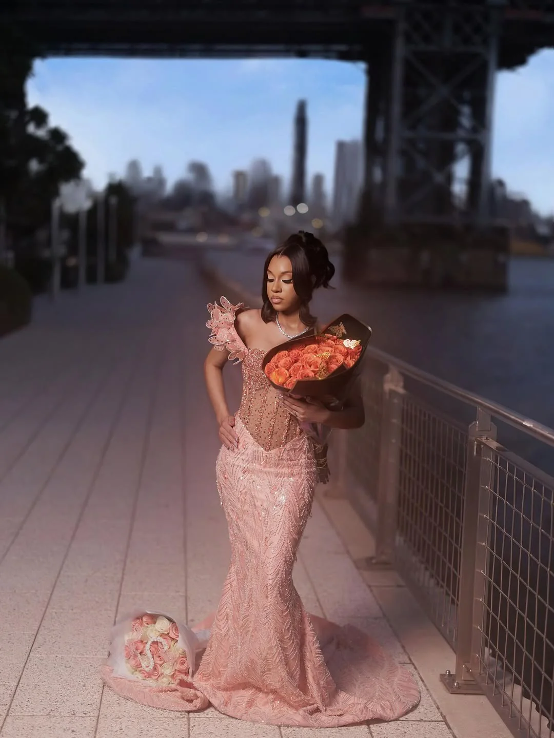 Elegant Dusty Rose Off-The-Shoulder Sweetheart Prom Dresses Mermaid Column Floor Length With Beads - Image 4