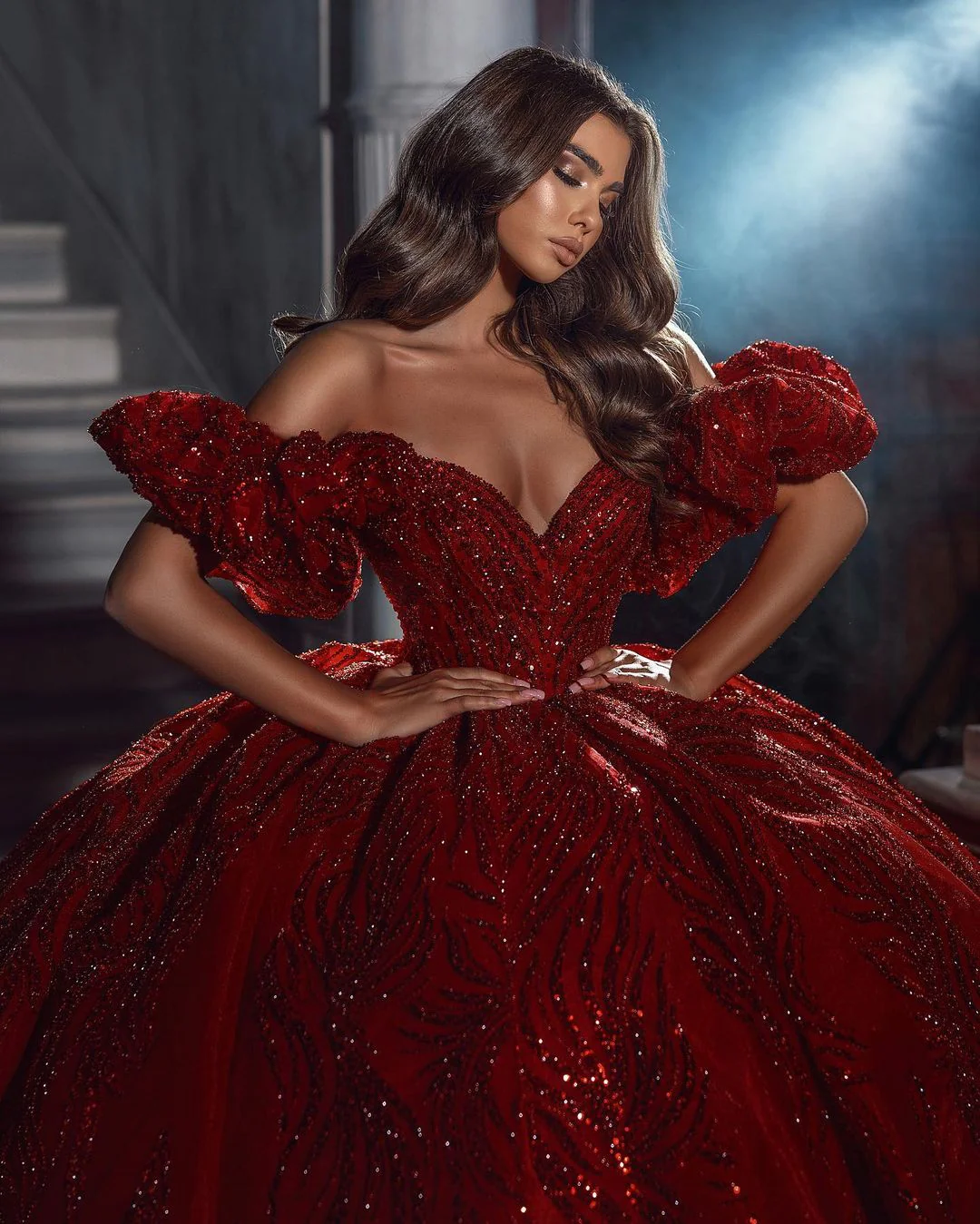 Charming V-Neck Sleeveless Off-the-Shoulder Sequins Wedding Dress With Ruffles Long - Image 4