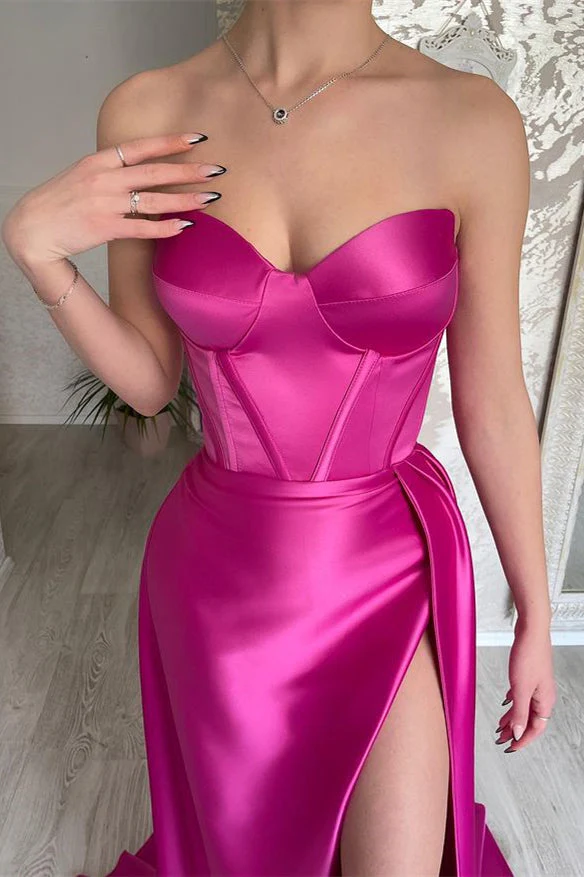 Elegant Fuchsia Sweetheart Long Prom Dress Split With Ruffles - Image 3