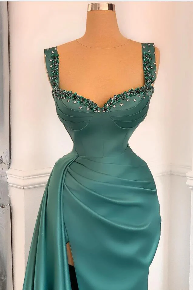 Elegant Green Sweetheart Straps Long Evening Dress With Beadings - Image 2