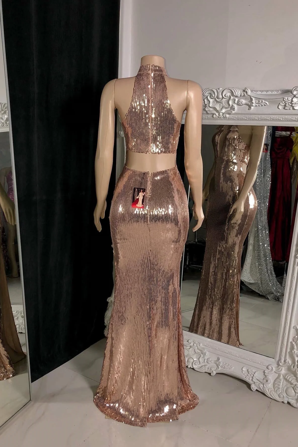 Elegant Halter Sleeveless Mermaid Prom Dresses Column Side Split With Zipper - Image 2