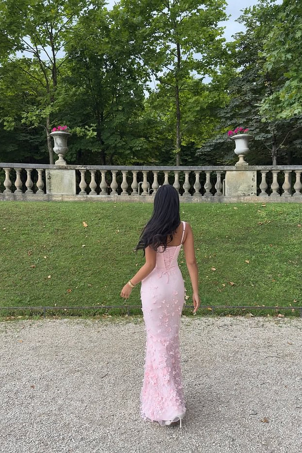 Elegant Heavenly Pink Square Straps Mermaid Prom Dresses Sleeveless With Flower Beads - Image 2