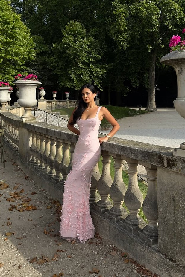 Elegant Heavenly Pink Square Straps Mermaid Prom Dresses Sleeveless With Flower Beads - Image 4