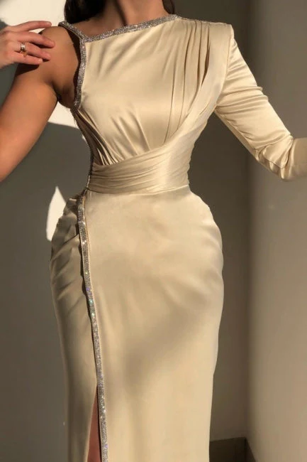 Glorious Ivory One Shoulder Long-Sleeve Sheath Evening Dresses With Sequins - Image 3