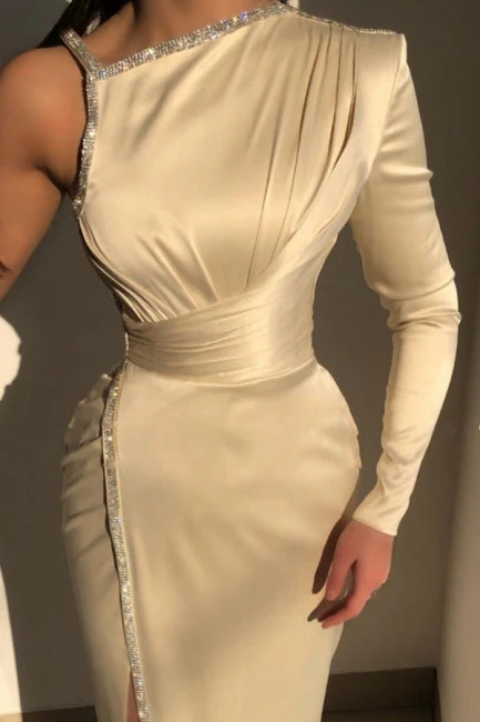 Glorious Ivory One Shoulder Long-Sleeve Sheath Evening Dresses With Sequins - Image 4