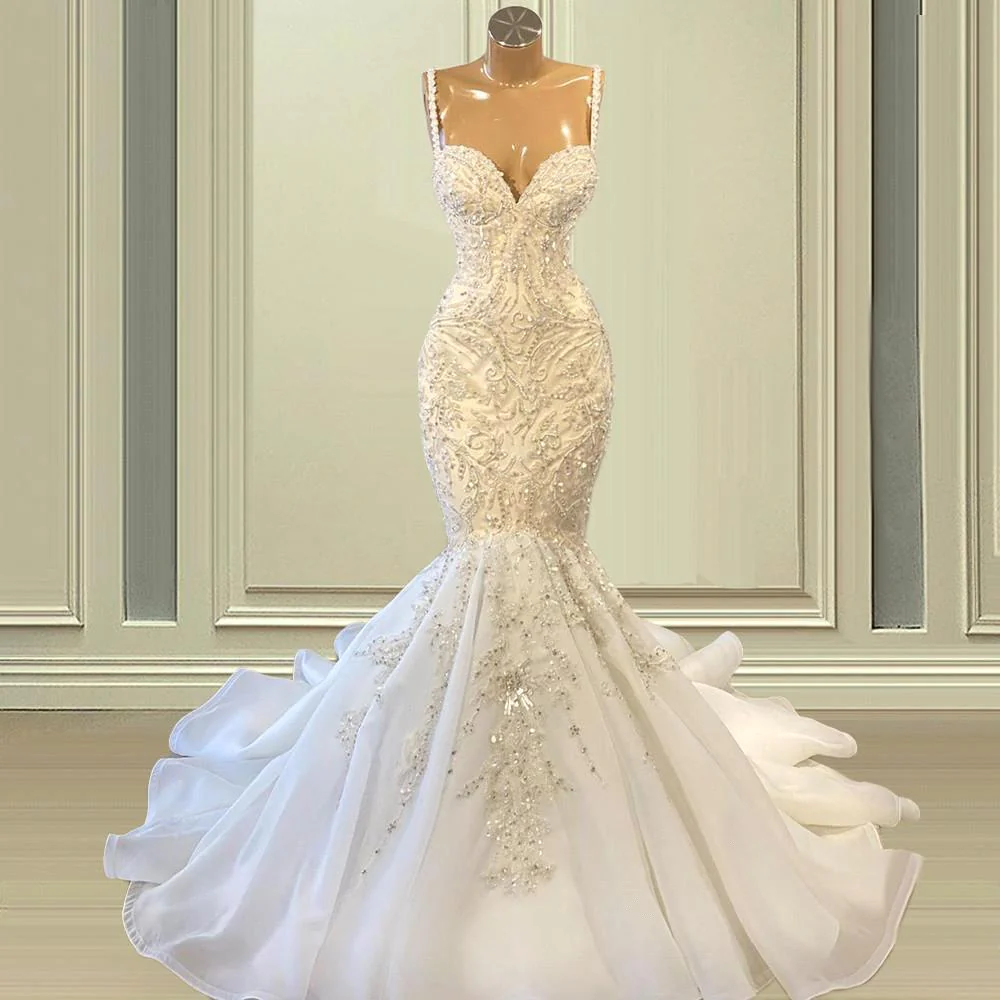 Elegant Ivory Spaghetti straps Sleeveless Mermaid Wedding Dresses - Image 2