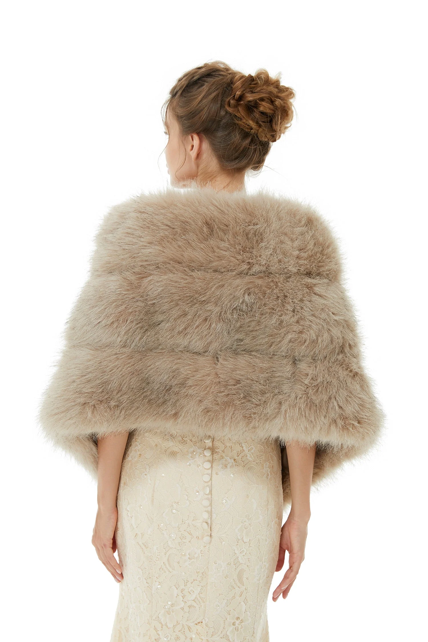 Elegant Light Gray Faux Fur Wedding Shawl Sleeveless Bridal Covers - Image 3