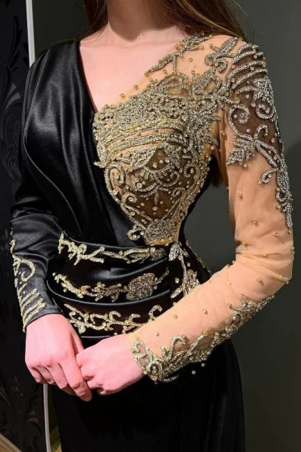 Gorgeous Black Long Sleeves Prom Dress Mermaid Lace Beadings Online - Image 2